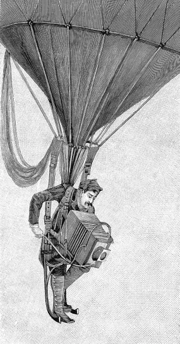 Framed Print : A Japanese war photographer hanging on a gas balloon Framed Print : A Japanese war photographer hanging on a gas balloon