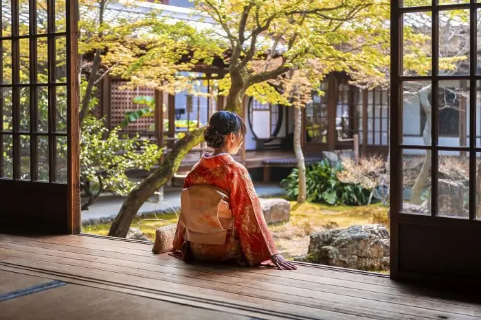 Framed Print : Japanese woman dressed with kimono