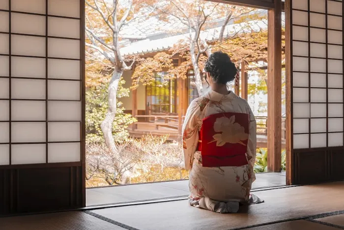 Framed Print : Japanese woman dressed with kimono