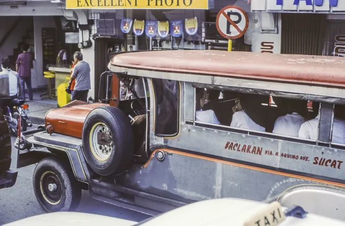Framed Print : Jeepney, minibus in heavy traffic with nuns as passengers