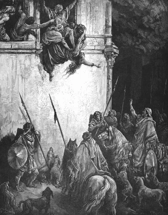Framed Print : Jehu has Jezebel killed and rushed down to the window