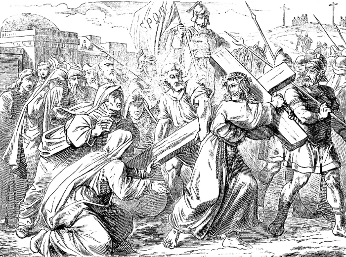 Framed Print : Jesus carrying his cross, Gospel of John