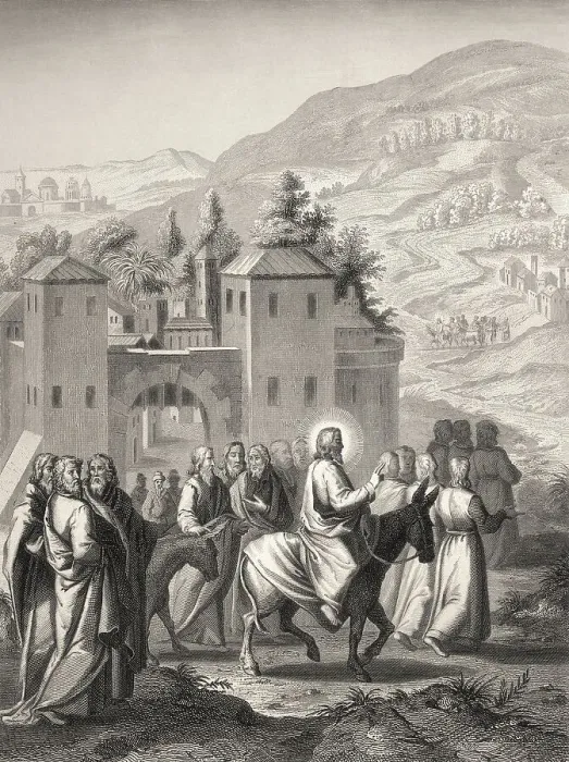 Framed Print : Jesus riding a donkey to Jerusalem