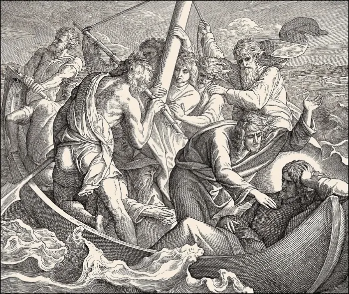 Framed Print : Jesus sleeps in boat during the storm
