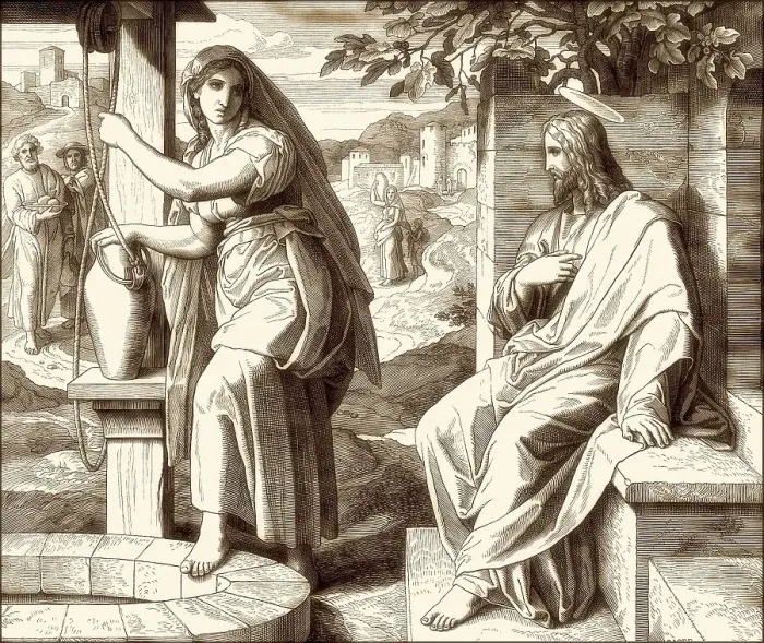 Framed Print : Jesus talks with a Samaritan woman