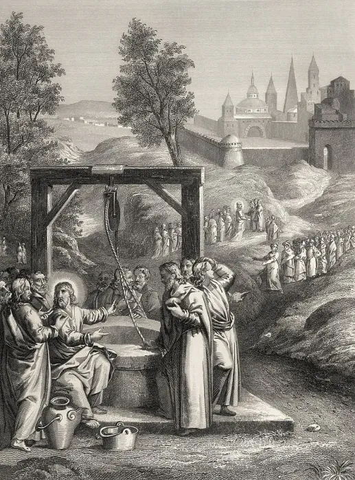 Framed Print : Jesus talks with a Samaritan woman