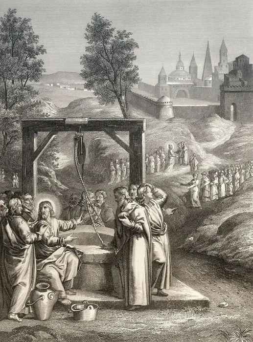 Framed Print : Jesus talks with a Samaritan woman Framed Print : Jesus talks with a Samaritan woman