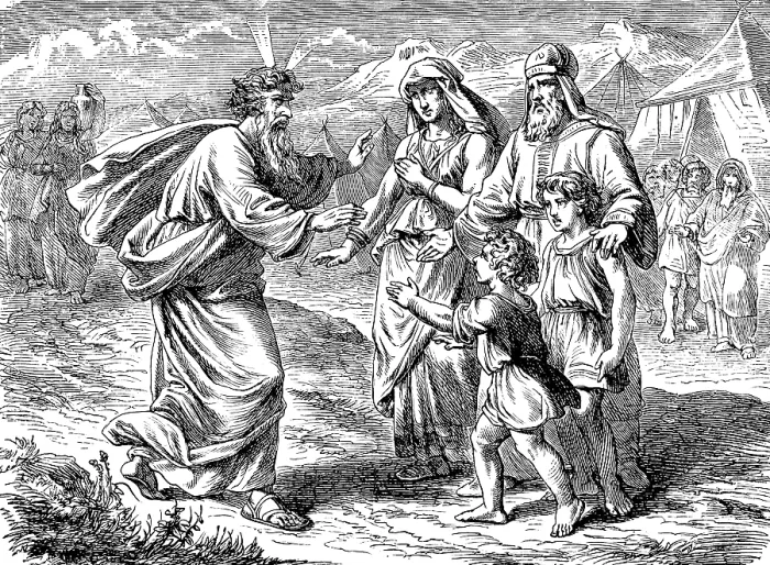Framed Print : Jethro unites Moses with his woman and children