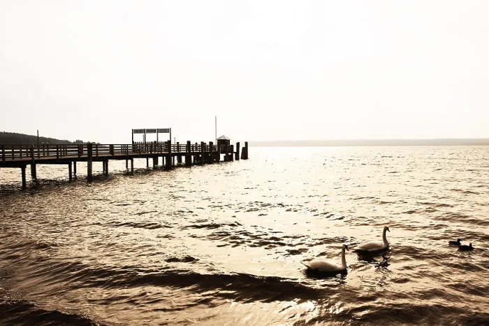 Framed Print : Jetty in Herrsching am Lake Ammer