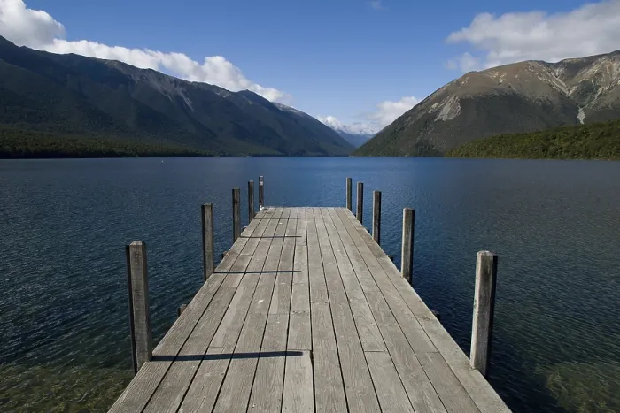Framed Print : A jetty at Lake Rotoiti, mountains in the back Framed Print : A jetty at Lake Rotoiti, mountains in the back