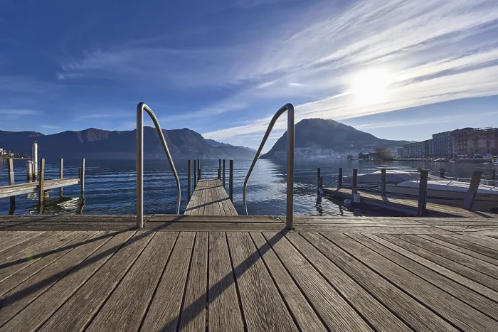 Framed Print : Jetty, wooden planks, stainless steel railing Framed Print : Jetty, wooden planks, stainless steel railing