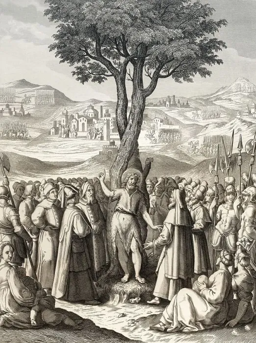 Framed Print : John the Baptist tells people about Jesus at the Jordan Framed Print : John the Baptist tells people about Jesus at the Jordan