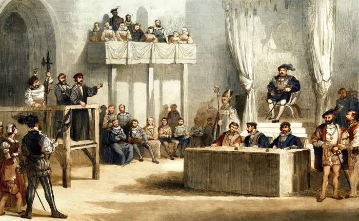 Framed Print : John Lambert's Trial Before King Henry VIII