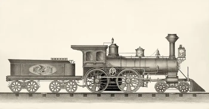 Framed Print : Johnson locomotive and tender, 19th century