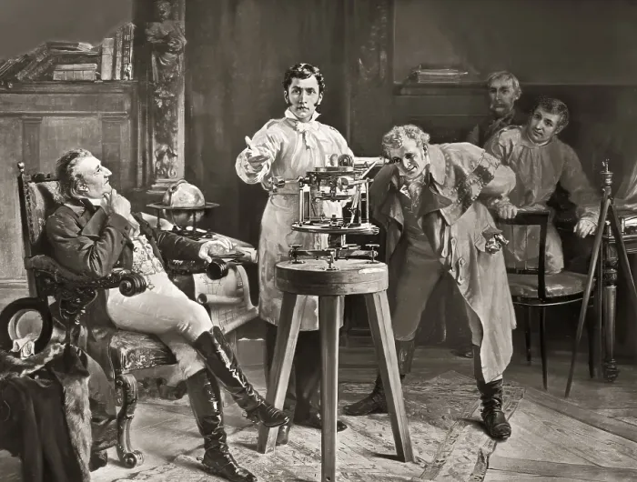 Framed Print : Joseph von Fraunhofer demonstrating the spectroscope
