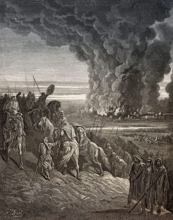 Framed Print : Joshua Burns the Town of Ai, Old Testament