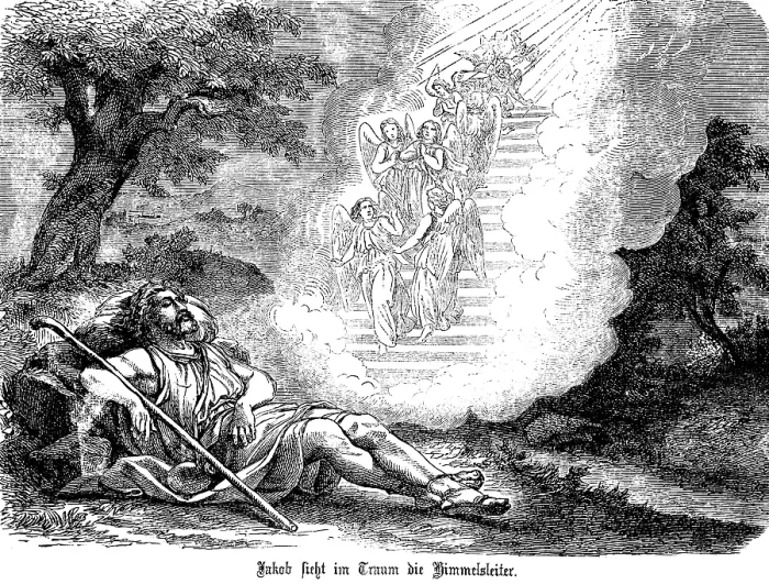 Framed Print : On the journey to Mesopotamia, Jacob rests and sees the ladder to heaven in a dream