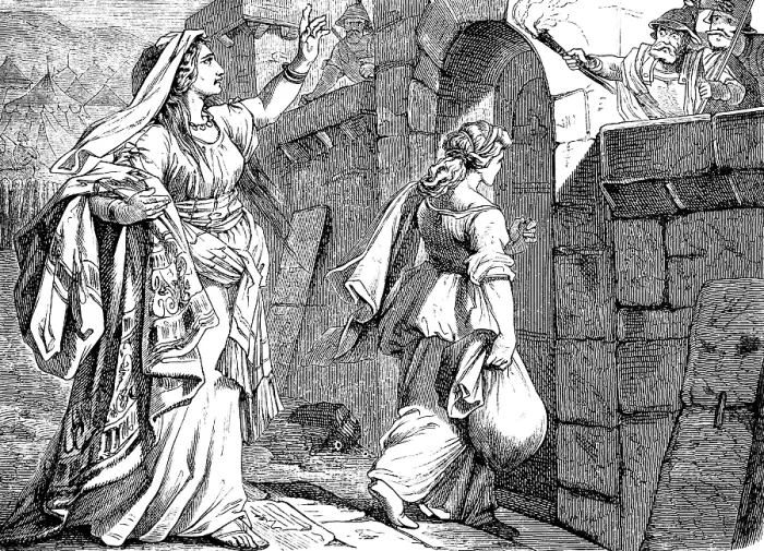 Framed Print : Judith arrives at the gate of Jerusalem with her maid