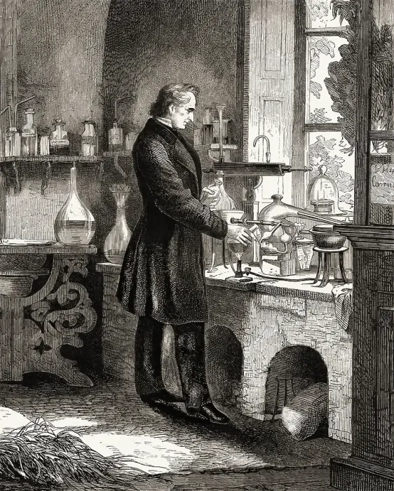Framed Print : Justus Freiherr von Liebig, German chemist and scientist, digitally edited, in his laboratory at Giessen, Hesse, Germany, Europe