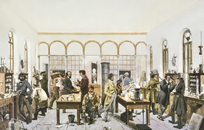 Framed Print : Justus von Liebig's doctoral students in his laboratory, around 1841, Giessen, Hesse, Germany, Europe, Justus Freiherr von Liebig, 1803 - 1873, German chemist and scientist, digitally edited after Trautschold, Europe Framed Print : Justus von Liebig's doctoral students in his laboratory, around 1841, Giessen, Hesse, Germany, Europe, Justus Freiherr von Liebig, 1803 - 1873, German chemist and scientist, digitally edited after Trautschold, Europe