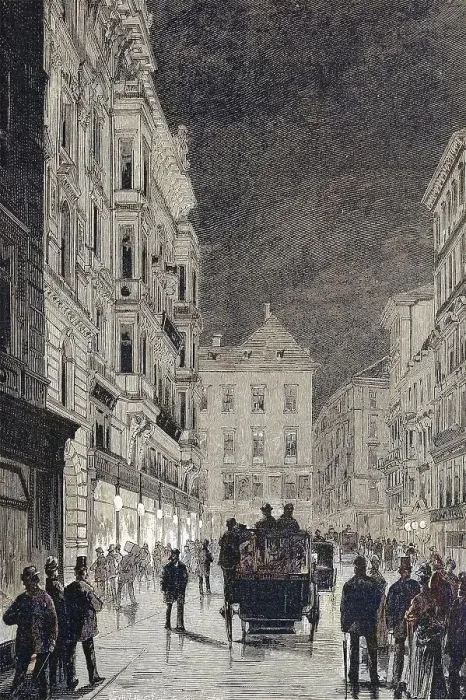 Framed Print : The Kaerntnerstrasse or Carinthian Street in Vienna in the Evening
