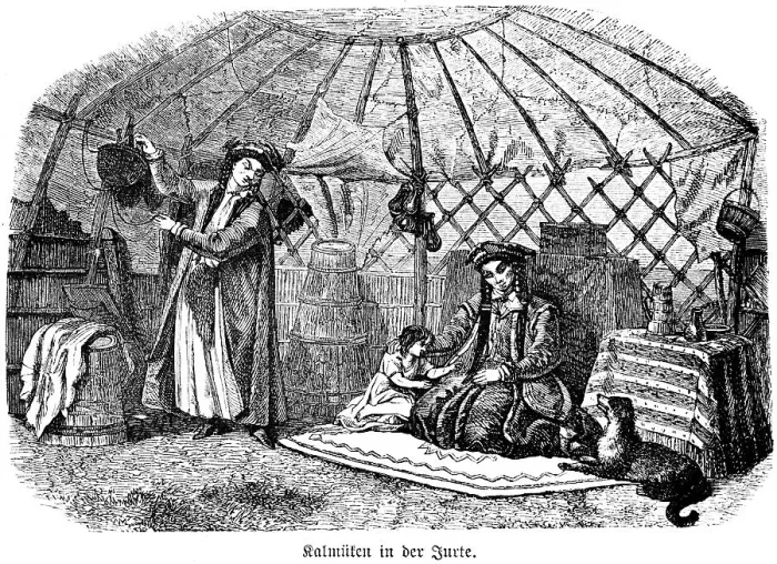 Framed Print : Kalmyks in yurt, woman, child, living