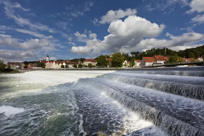 Framed Print : Karolinenwehr weir, four-stepped overfall weir Framed Print : Karolinenwehr weir, four-stepped overfall weir