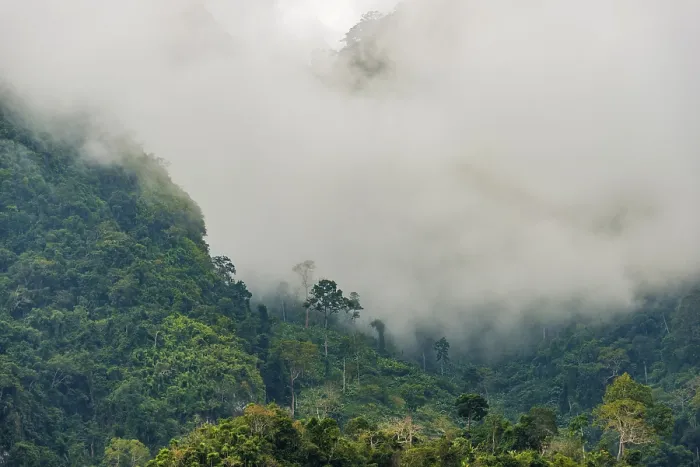 Framed Print : Karst mountains shrouded in clouds