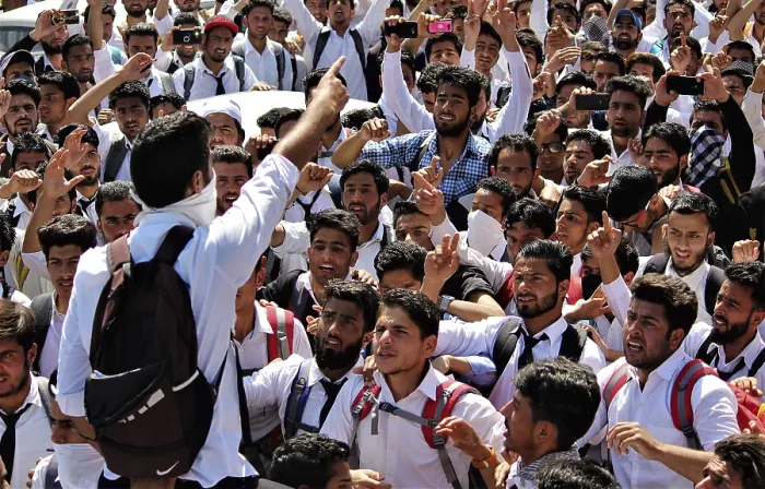 Framed Print : Kashmiri students protest, Kashmir, India, Asia