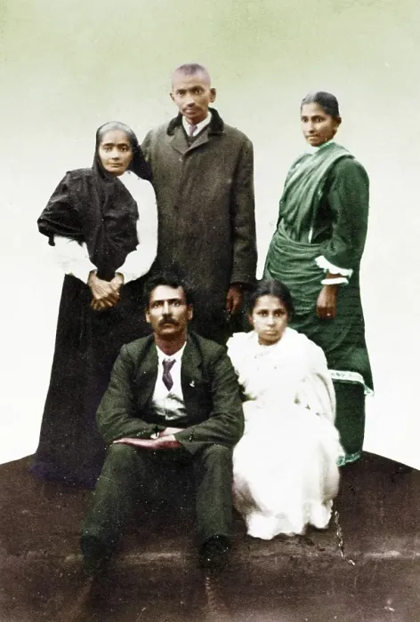 Framed Print : Kasturba Gandhi and Mahatma Gandhi with Dr Hermann Kallenbach and women, 1913