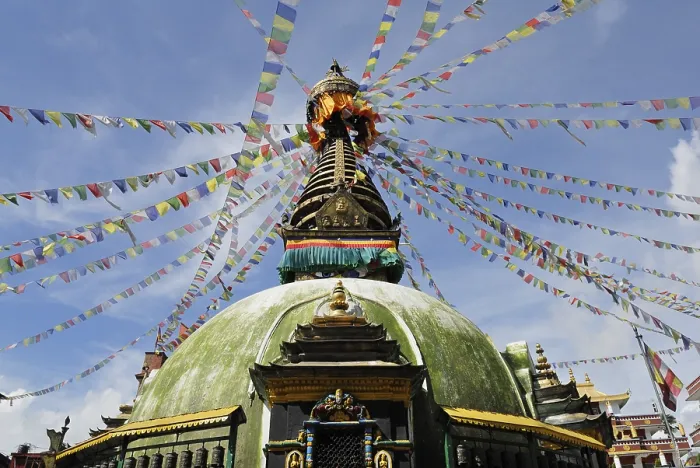 Framed Print : Kathesimbhu Stupa with prayer flags