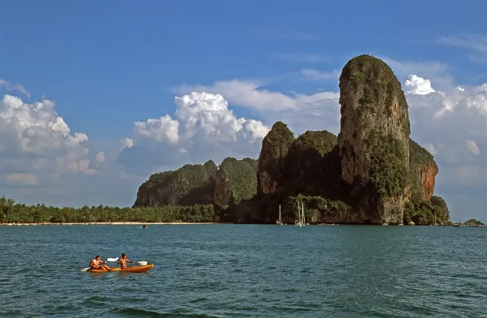 Framed Print : Kayak, rocks in the sea, Railay East