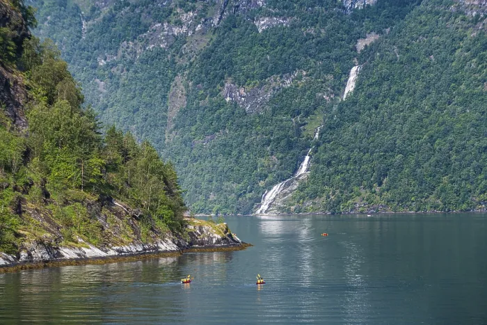 Framed Print : Kayakers in Geirangerfjord, Sunmore Framed Print : Kayakers in Geirangerfjord, Sunmore