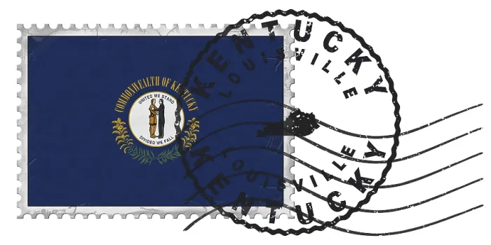 Framed Print : Kentucky flag Stamp with National Flag and Postmark Framed Print : Kentucky flag Stamp with National Flag and Postmark