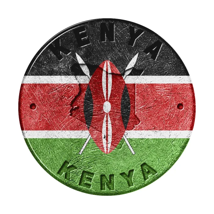 Framed Print : Kenya Flag Button with Map, Retro Style