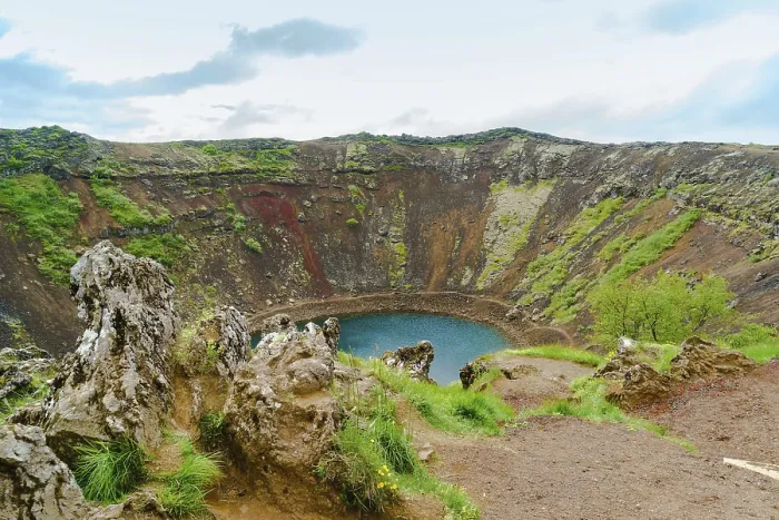 Framed Print : Kerid a lake filled volcanic crater in southwestern Iceland