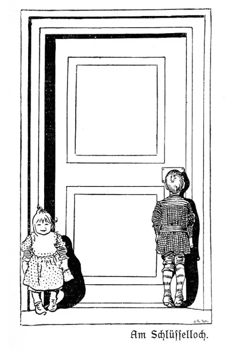 Framed Print : The Keyhole, illustration in The House in the Sun by Carl Larsson