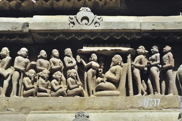 Framed Print : Khajuraho authority with acolytes on lakshmana temple madhya pradesh India