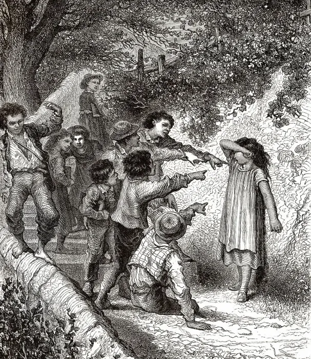 Framed Print : Kinder, die von einer Gruppe schikaniert werden