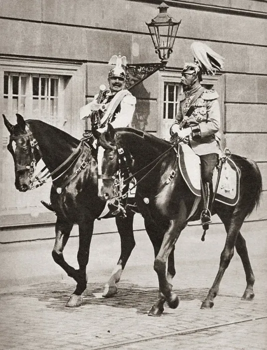 Framed Print : King George V and Kaiser Wilhelm II leaving Potsdam attend review of troops Framed Print : King George V and Kaiser Wilhelm II leaving Potsdam attend review of troops
