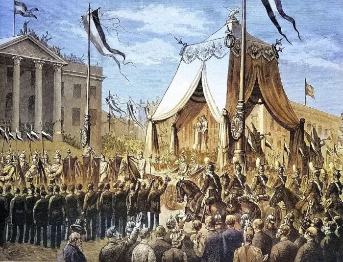 Framed Print : King Humbert's entry into Berlin to consolidate good relations with Wilhelm II