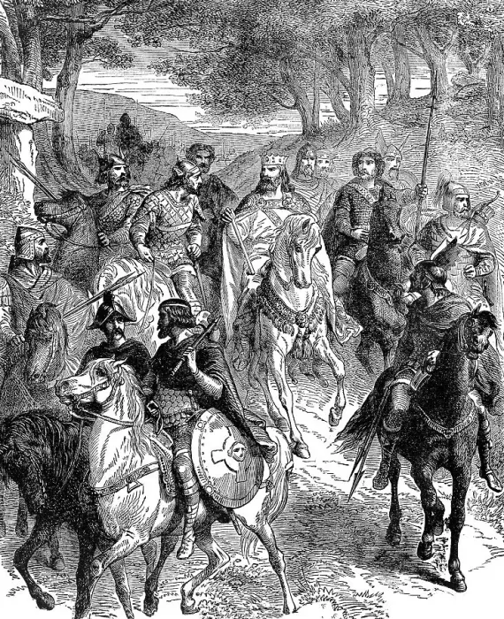 Framed Print : King Pepin the Younger and Frankish nobles riding to the council at Quierzy