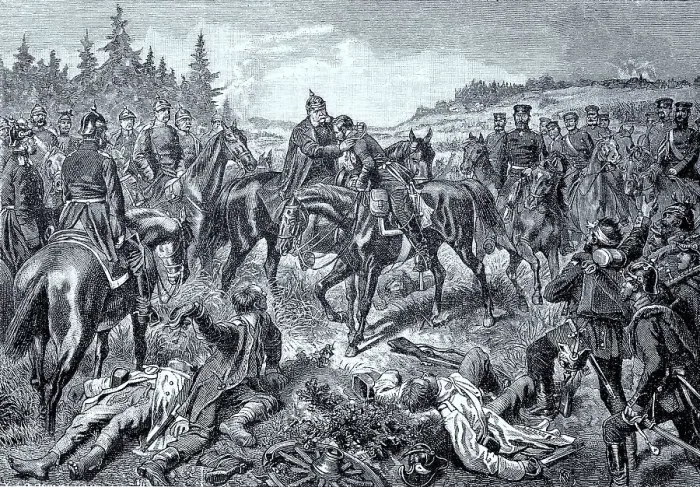 Framed Print : King William and Crown Prince Frederick William on the evening after the Battle of Koeniggraetz