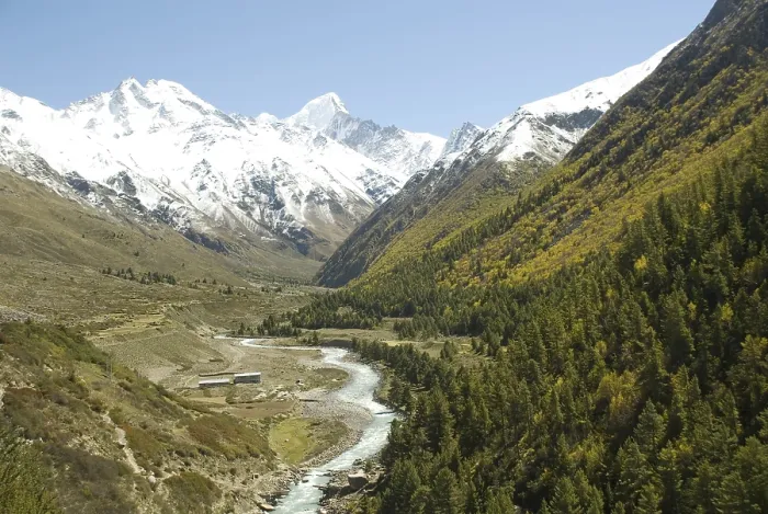 Framed Print : Kinner Kailash snow covered mountain range at Chitkul