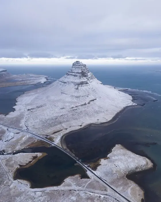 Framed Print : Kirkjufell mountain from the air