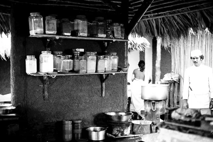 Framed Print : Kitchen utensils in restaurant Mumbai Maharashtra India Asia 1982