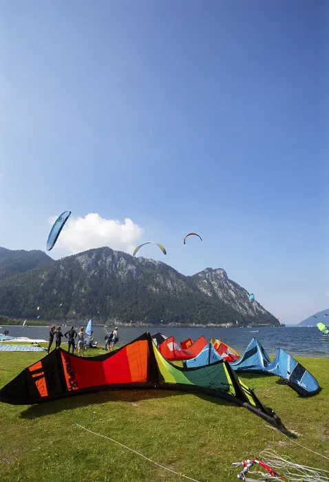 Framed Print : Kitesurfer at Lake Lake Traun in Ebensee