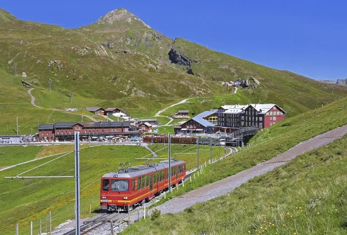 Framed Print : Kleine Scheidegg with mountain railway station and Jungfrau Railway