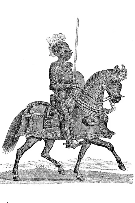 Framed Print : Knight in full ceremonial armour on horseback