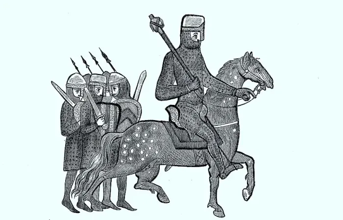 Framed Print : Knight with retinue, digital improved reproduction of an original print 1880